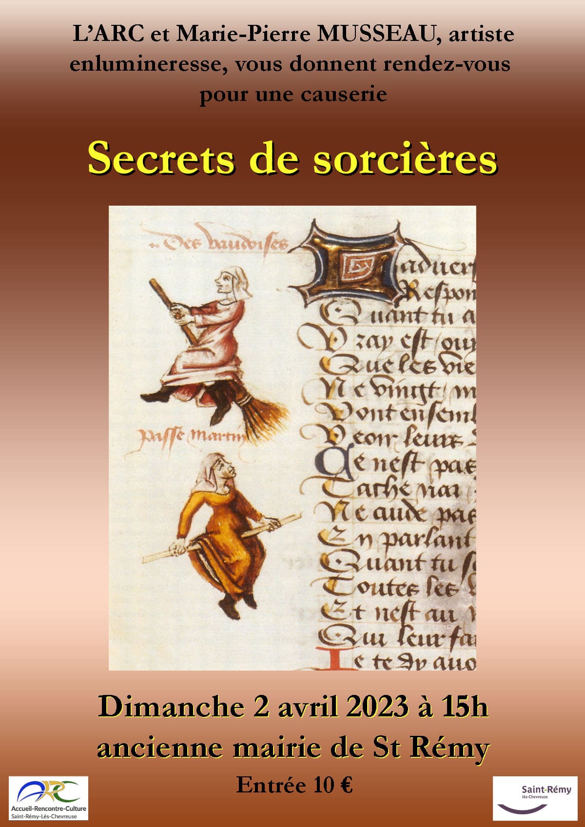Affiche causerie Arc sorcières 2 avril 2023 avec logos - ARC Saint-Rémy